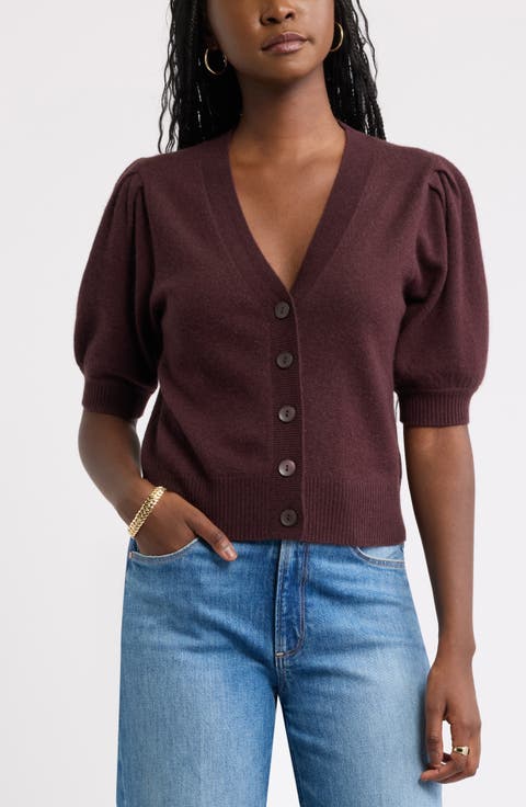 Wool & Cashmere Puff Sleeve Cardigan