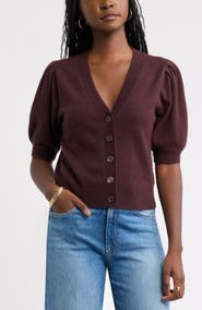 Caslon® Wool & Cashmere Puff Sleeve Cardigan