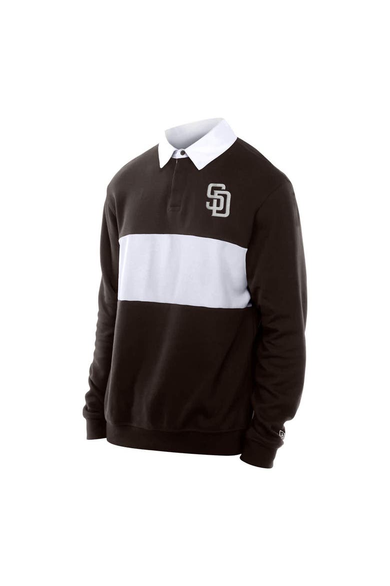 Men's New Era Dark Brown San Diego Padres Throwback Prep Colorblock Rugby Polo, Alternate, color, Dark Brown