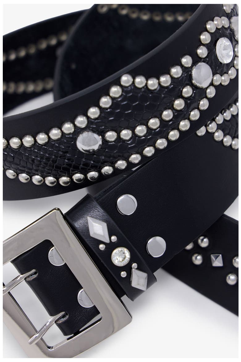 Stud Leather Belt, Alternate, color, BLACK/ BLACK