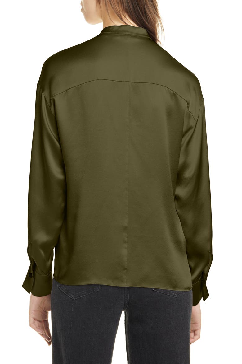 Wrap Front Long Sleeve Silk Blouse, Alternate, color, MINERAL PINE