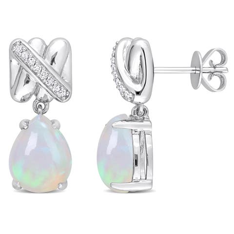 Gemstone & Diamond Pear Drop Earrings 14k