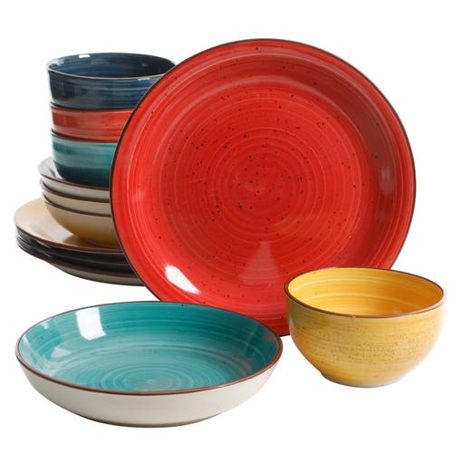 Gibson Home Color Speckle 12 Piece Mix And Match Double Bowl Dinnerware Set In Multi