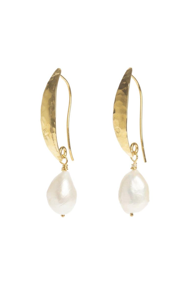 Hammered Gold Baroque Pearl Earrings, Alternate, color, Gold