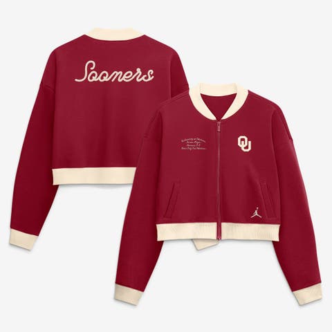 Women's Nike Crimson Oklahoma Sooners Oversized Academic Cropped Full-Zip Bomber Jacket