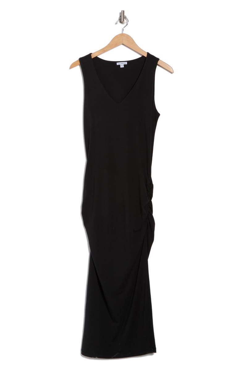James Perse Twisted Cap Sleeve Ruched Maxi Dress, Alternate, color, Black