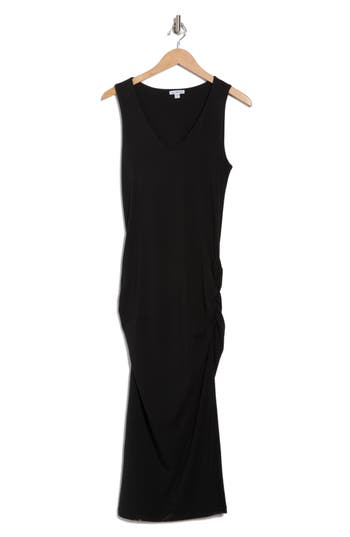 James Perse Twisted Cap Sleeve Ruched Maxi Dress In Black