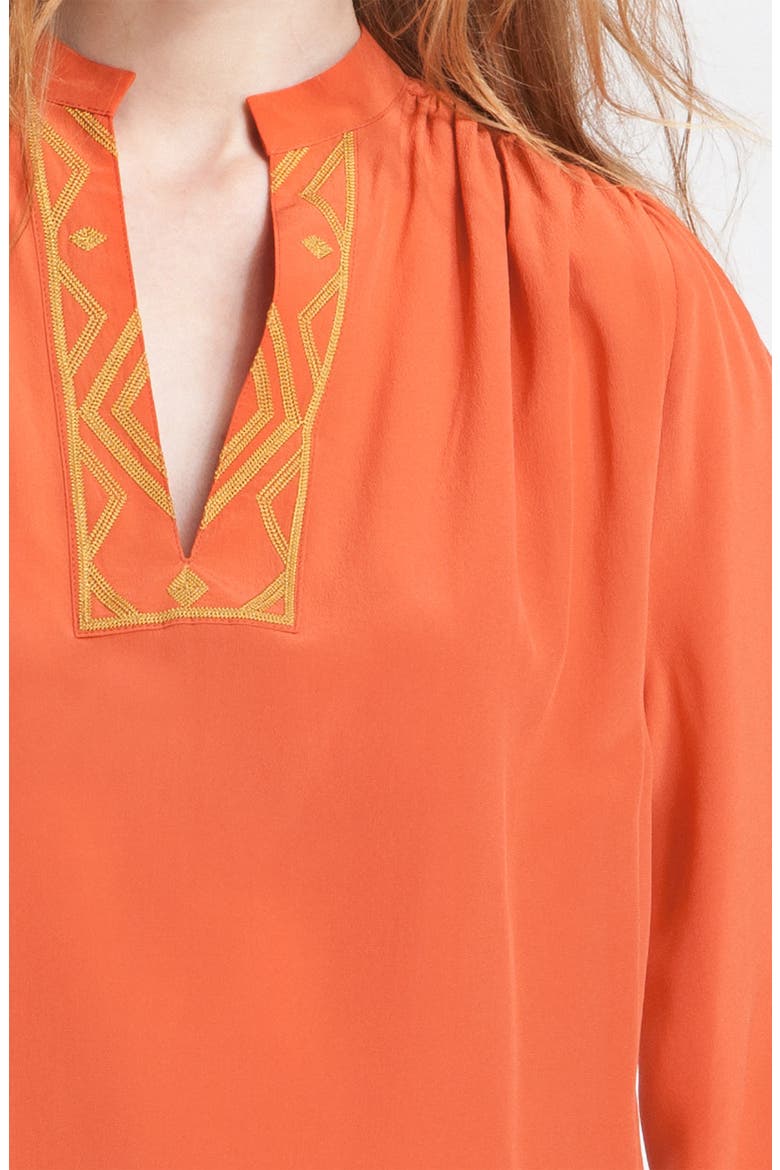 'Anjall' Embroidered Placket Silk Blouse, Alternate, color, BURNT OCHRE