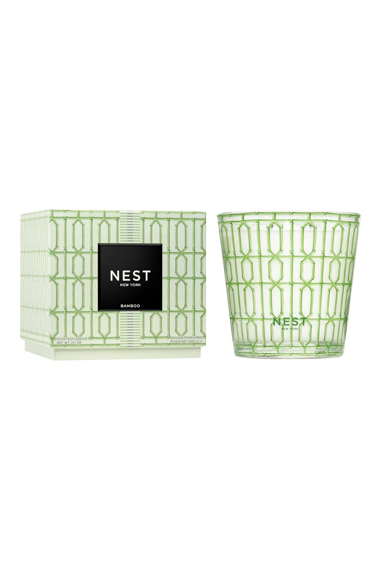 Bamboo Decorative 3-Wick Candle, Main, color, GREEN