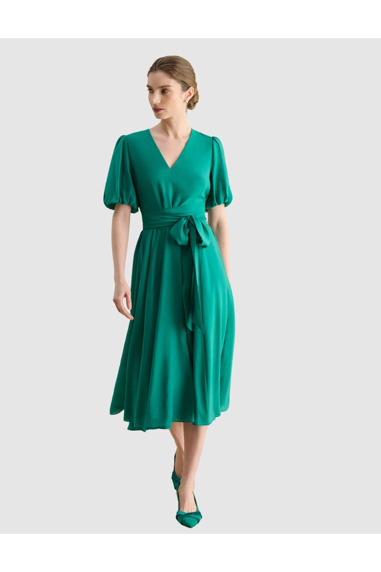Barrington Tie Waist Midi Dress, Main, color, Meadow Green