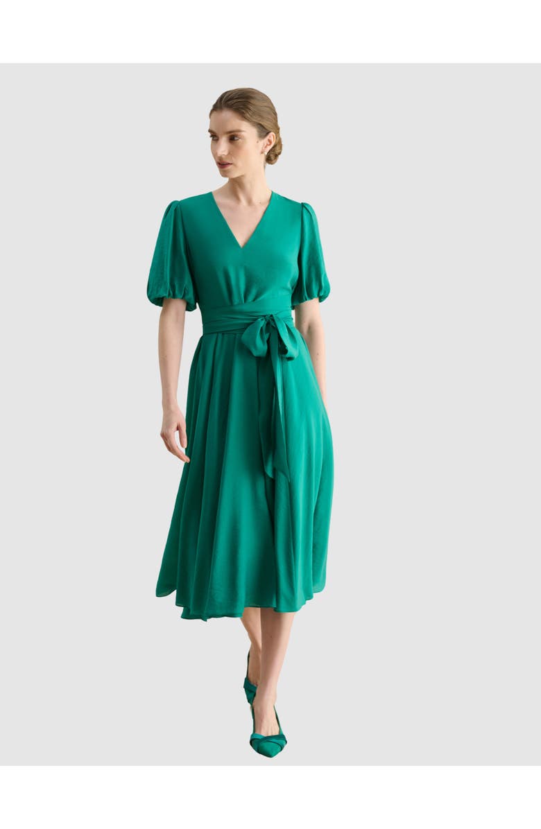 HOBBS LONDON Barrington Tie Waist Midi Dress, Main, color, Meadow Green
