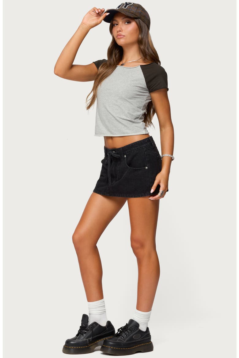 Ziggie Drawstring Denim Miniskirt, Alternate, color, BLACK