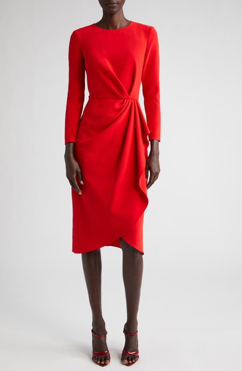 Pleated Long Sleeve Tulip Midi Dress