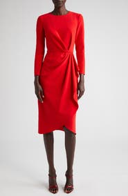 Carolina Herrera Pleated Long Sleeve Tulip Midi Dress