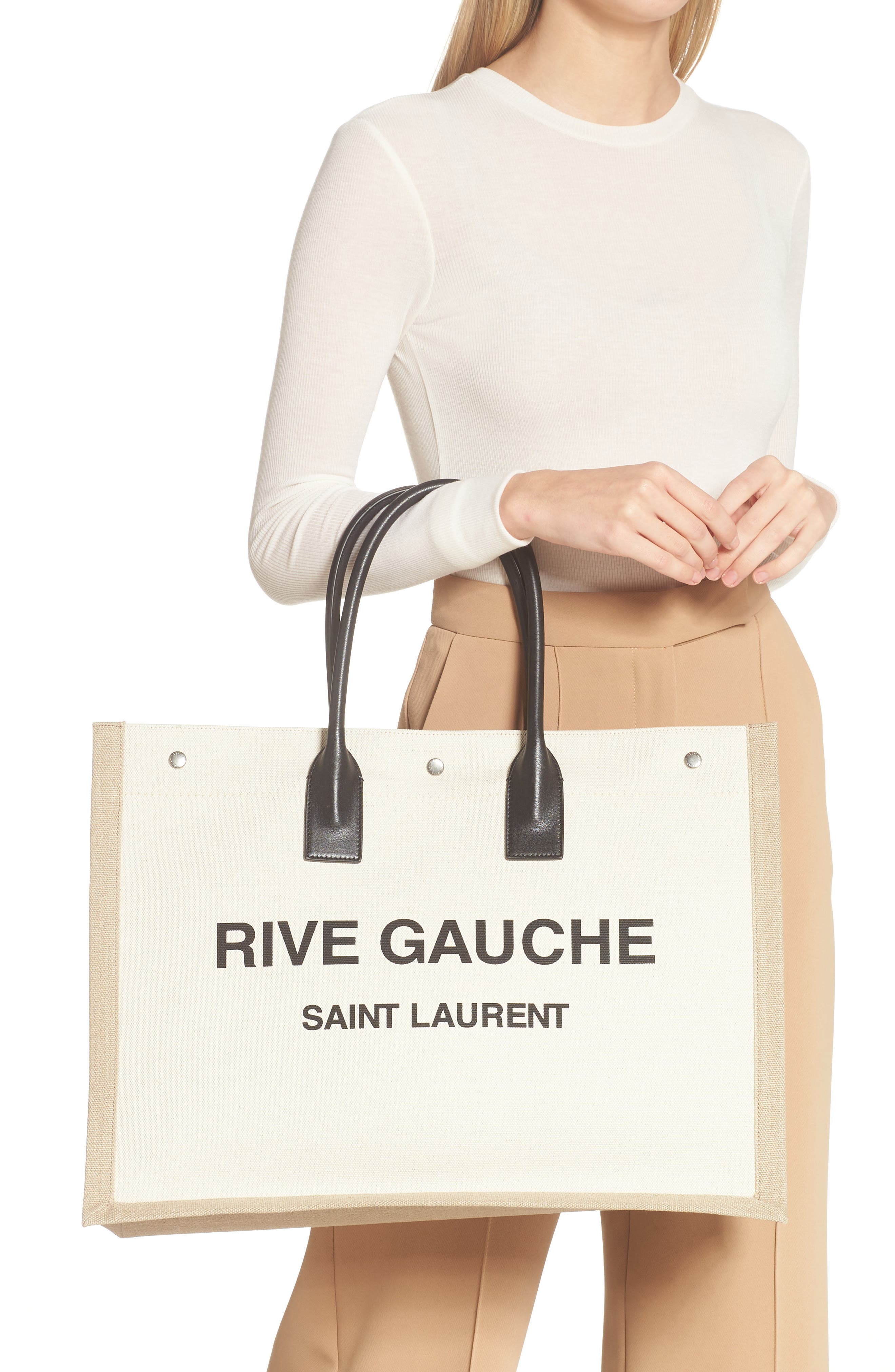 Saint Laurent Large Rive Gauche Cotton & Linen Tote, Alternate, color, 