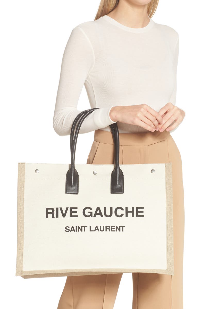 Saint Laurent Large Rive Gauche Cotton & Linen Tote, Alternate, color,