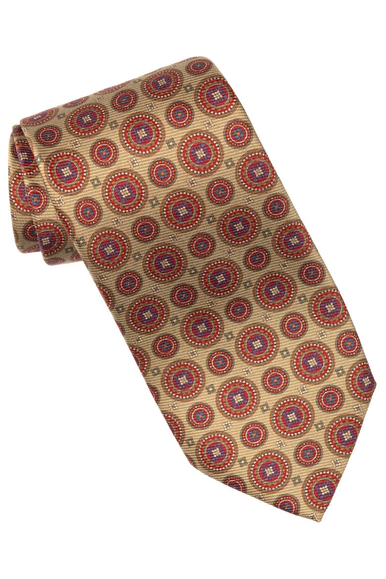 Farnese - Extra Long Printed Madder Silk Tie for Men, Main, color, Sage Green