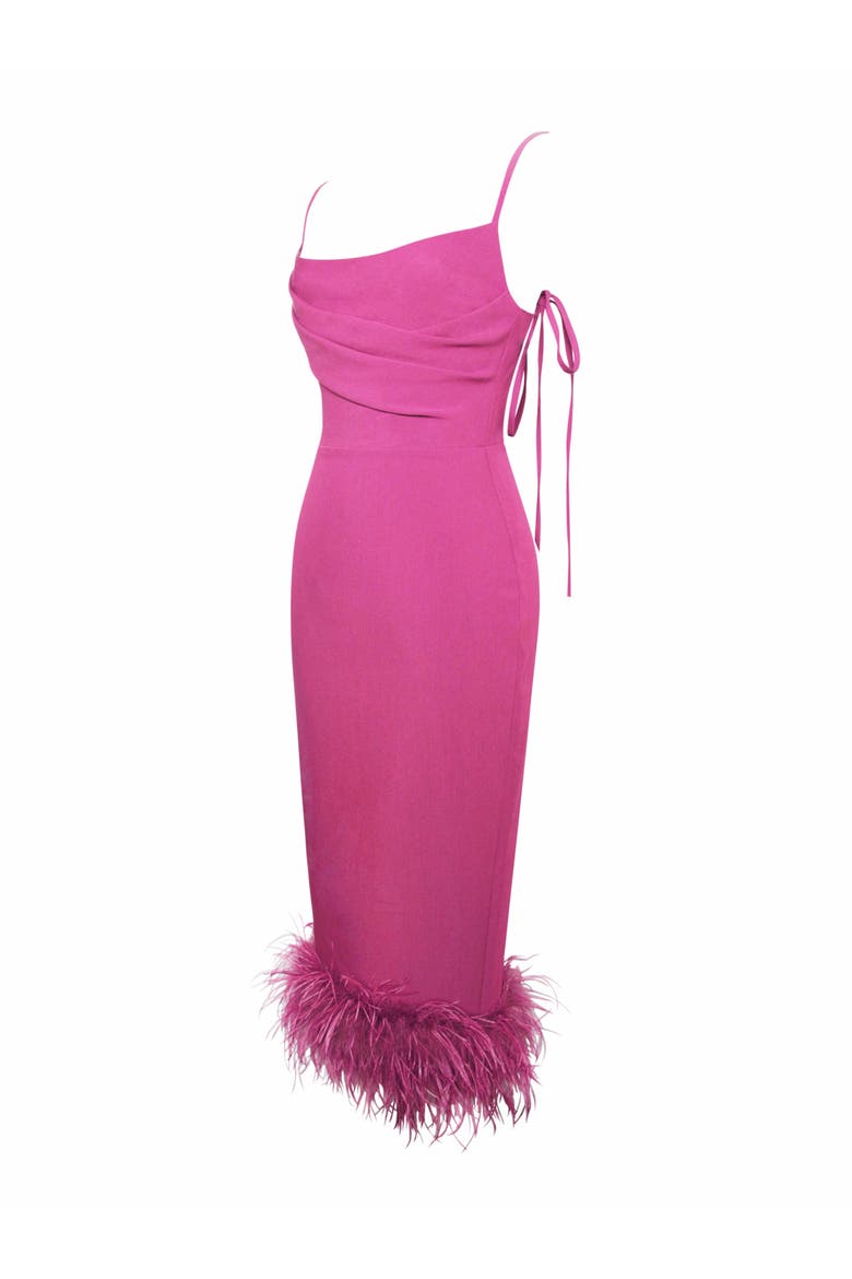 Fiona Feather Trim Bottom Maxi Dress, Alternate, color, Fuchsia