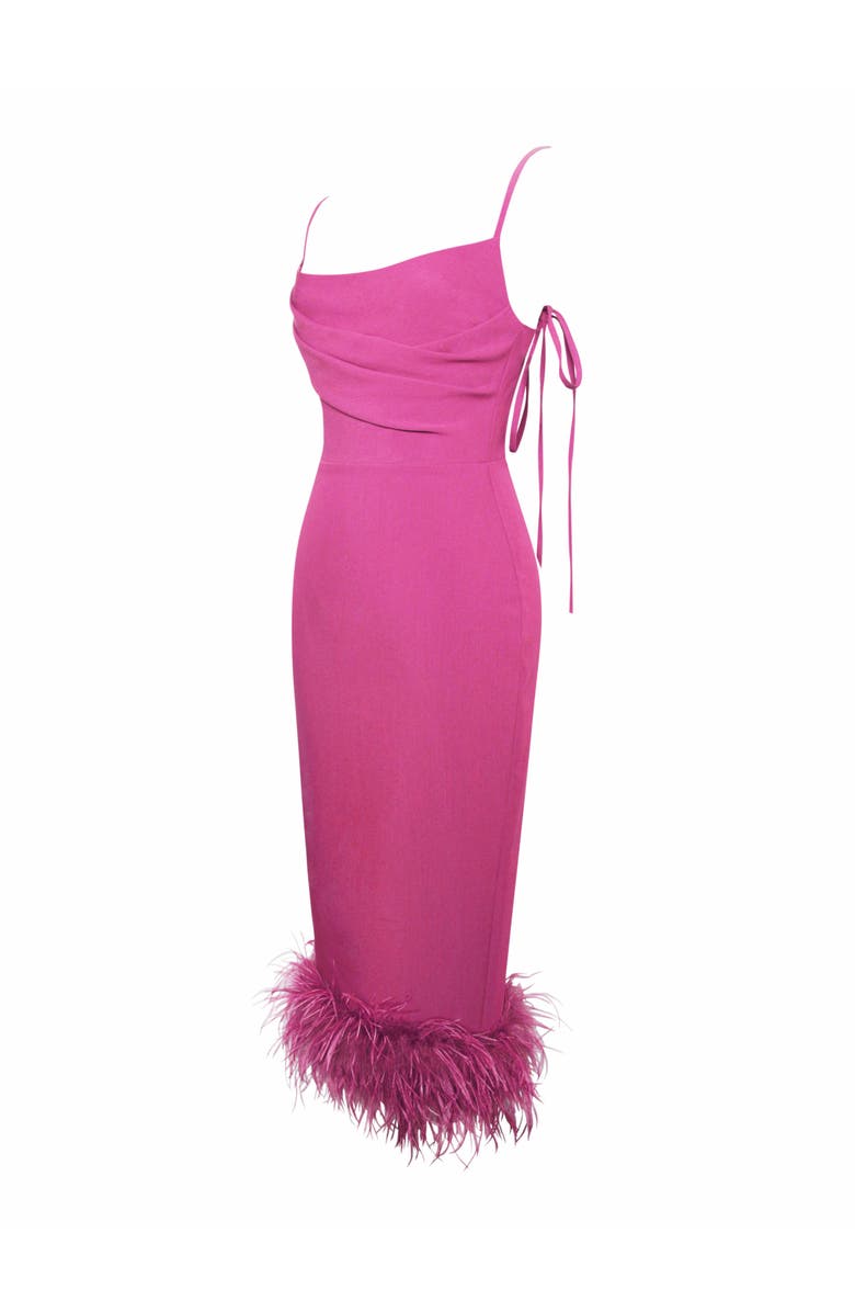 Miss Circle Fiona Feather Trim Bottom Maxi Dress, Alternate, color, Fuchsia