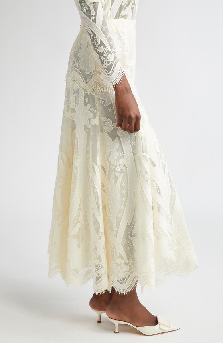 Lela Rose Floral Lace A-Line Skirt, Alternate, color, Cream
