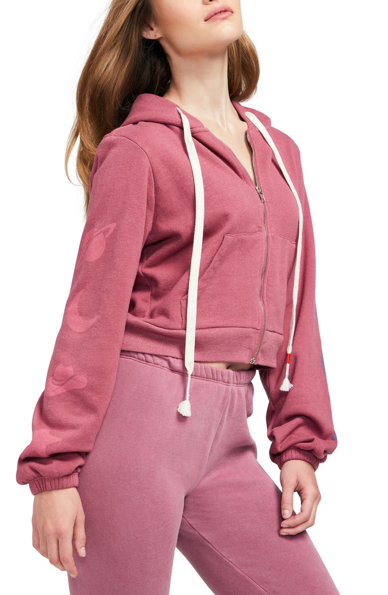 Wildfox Lucky Charms Journey Crop Zip-Up Graphic Hoodie, Alternate, color, 