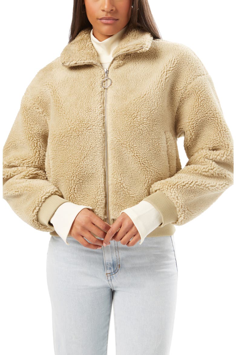 Faux Shearling Bomber Jacket, Main, color, OAT GREEN
