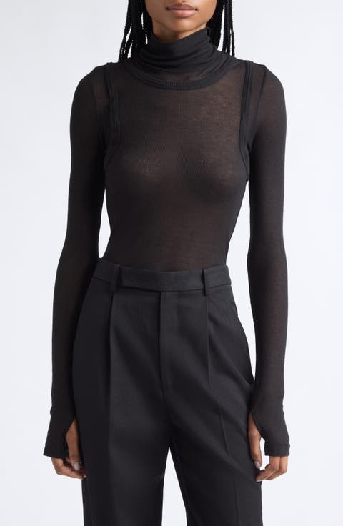 Sheer Long Sleeve Turtleneck Top