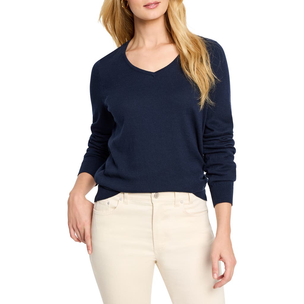Nic + Zoe Nic+zoe Set In V-neck Sweater In Blue