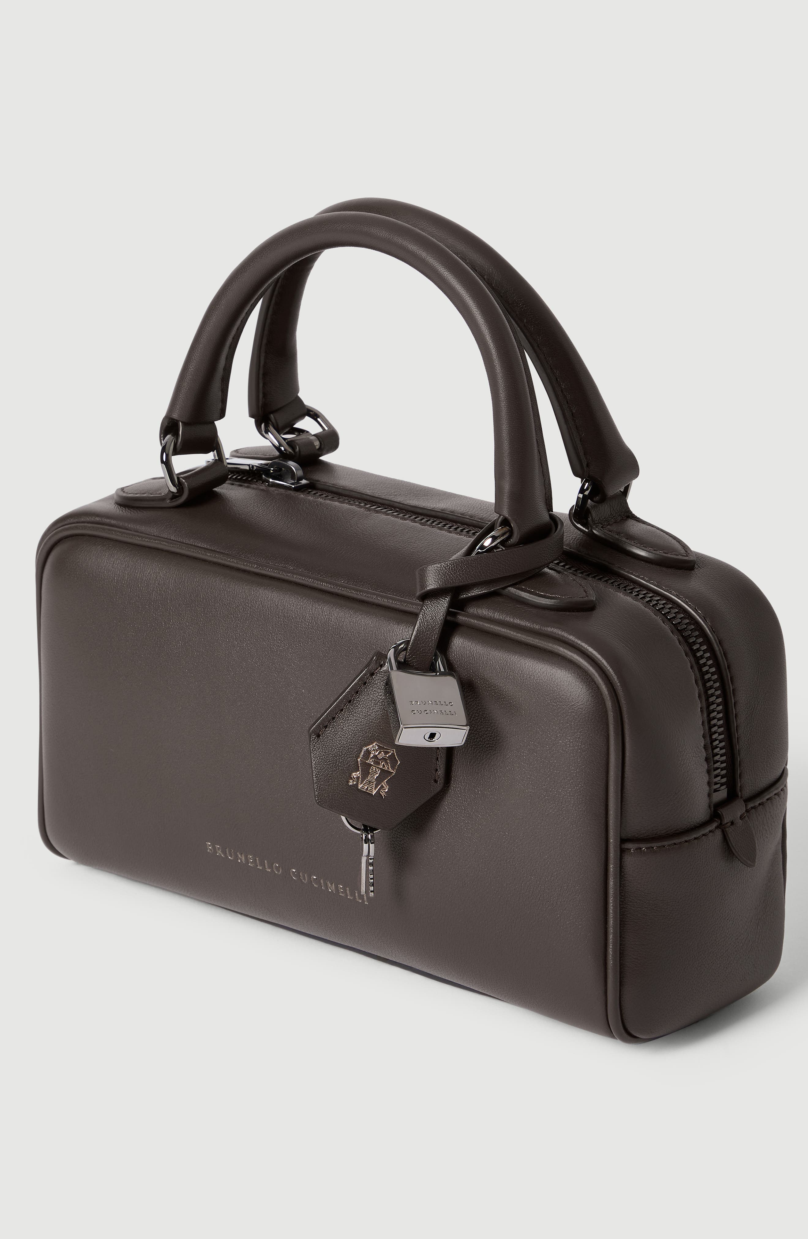 Brunello Cucinelli Small nappa Boston Explorer bag, Alternate, color, Rust Brown