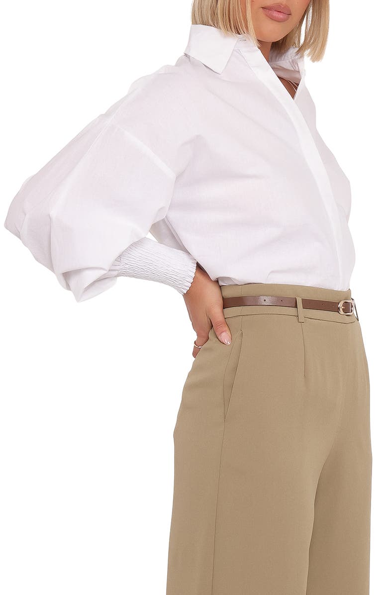 Petal & Pup Carys Smocked Cuff Cotton Poplin Button-Up Shirt, Alternate, color, White