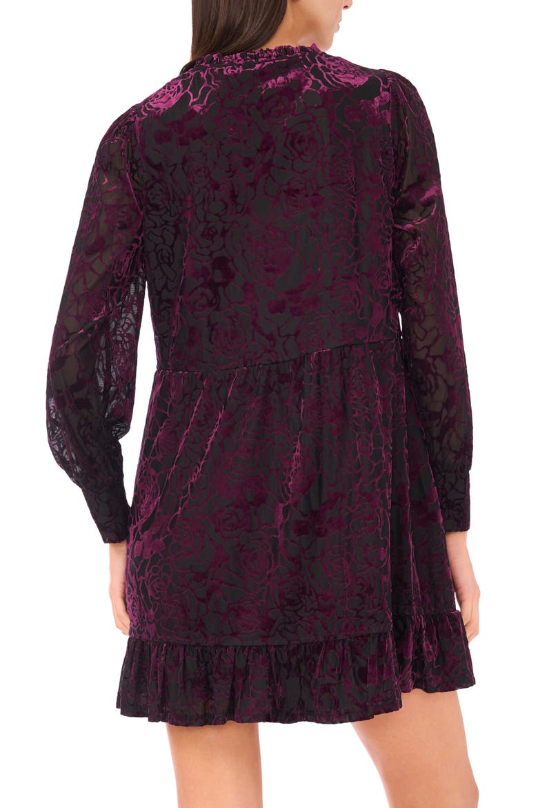 Velvet Floral Long Sleeve Babydoll Dress, Alternate, color, PURPLE/ BLK