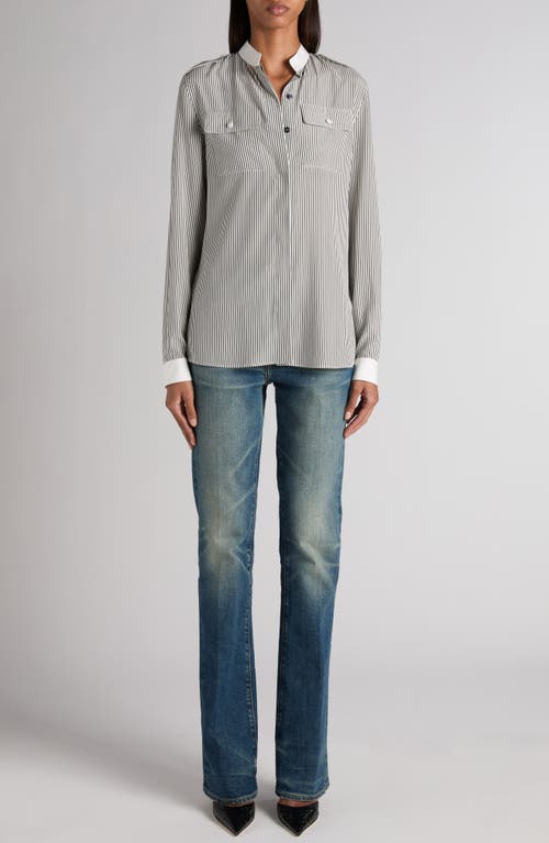 Tom Ford Stripe Silk Crêpe De Chine Military Button-up Shirt In Gray