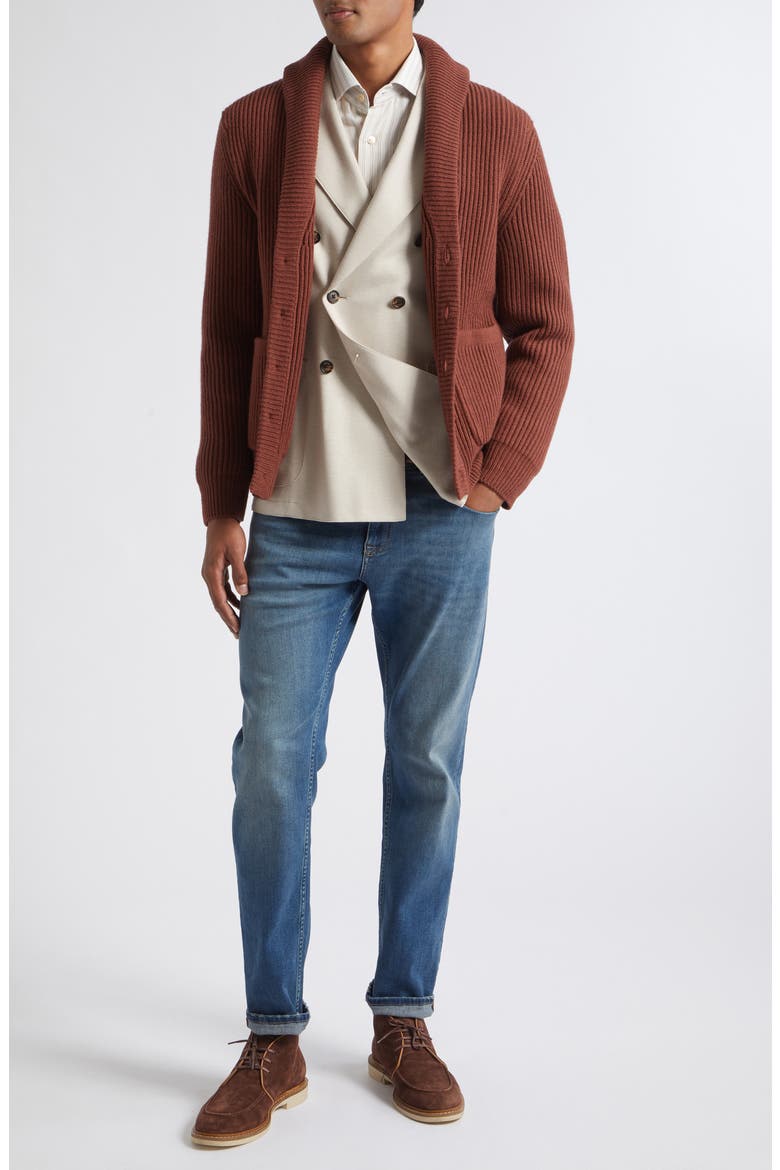 Rib Shawl Collar Wool Cardigan, Alternate, color, AMBER