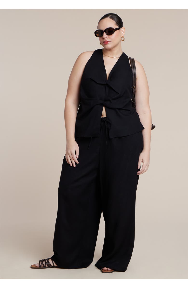 ELOQUII Twisted Linen Halter Top, Alternate, color, Black Onyx