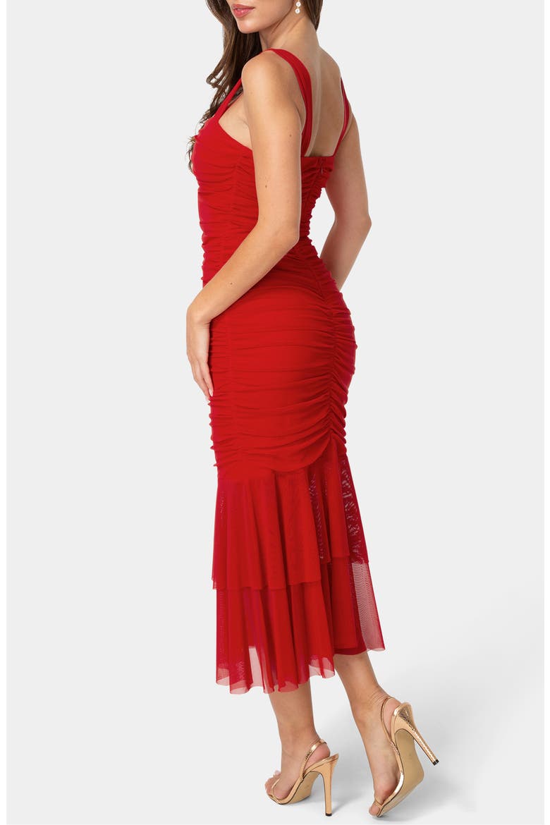 Split Neck Mesh Mermaid Dress, Alternate, color, RED