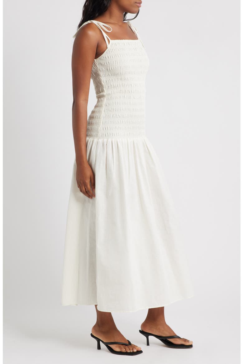 Shirred Linen Midi Sundress, Alternate, color, IVORY