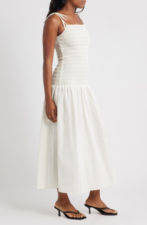 Topshop Shirred Linen Midi Sundress In White