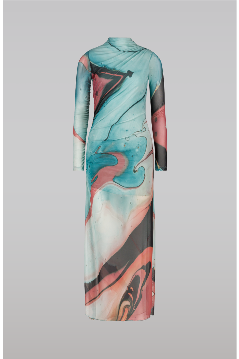 Lava Printed Mesh Dress, Main, color, Teal / Coral