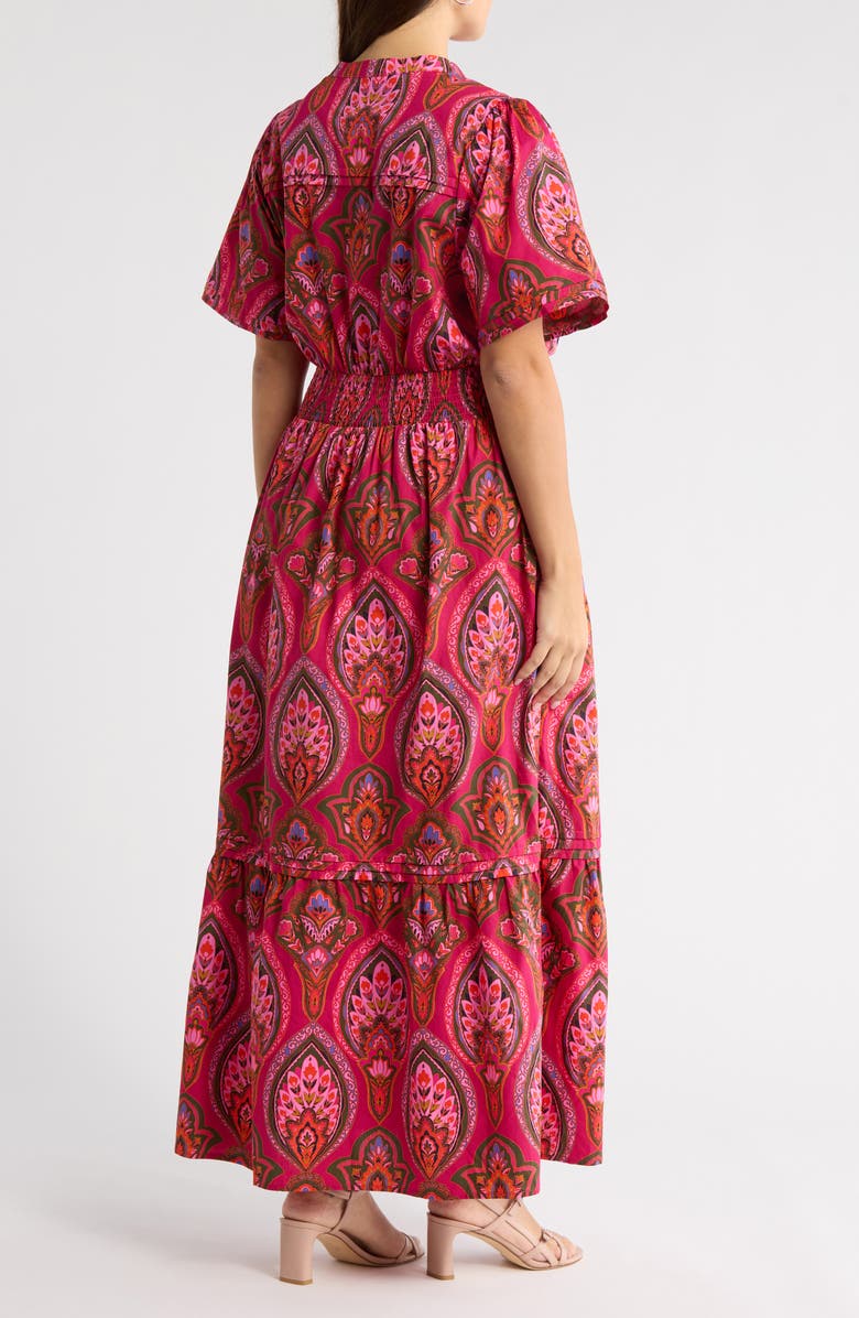 SUGARLIPS Azura Paisley Belraj Tiered Cotton Maxi Dress, Alternate, color, Berry-Multi