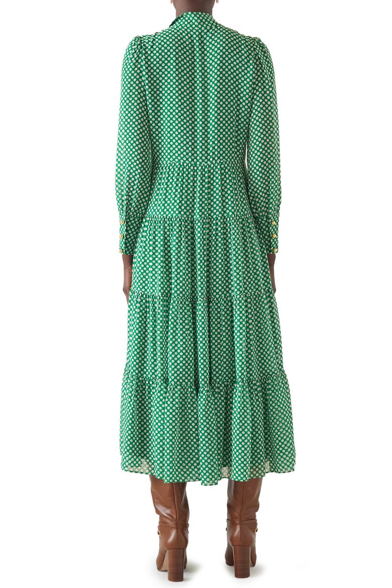 Polly Polka Dot Tie Neck Long Sleeve Midi Dress, Alternate, color, MALACHITE/ BIRCH
