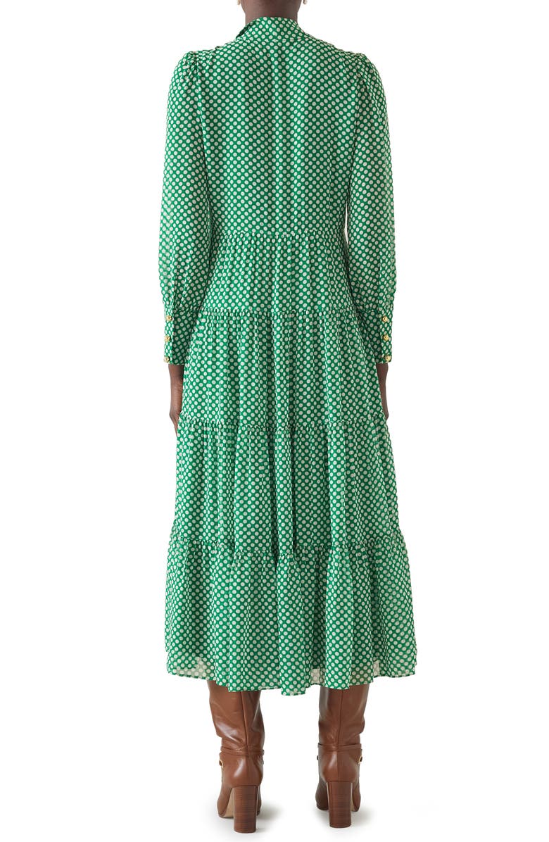 LK Bennett Polly Polka Dot Tie Neck Long Sleeve Midi Dress, Alternate, color,