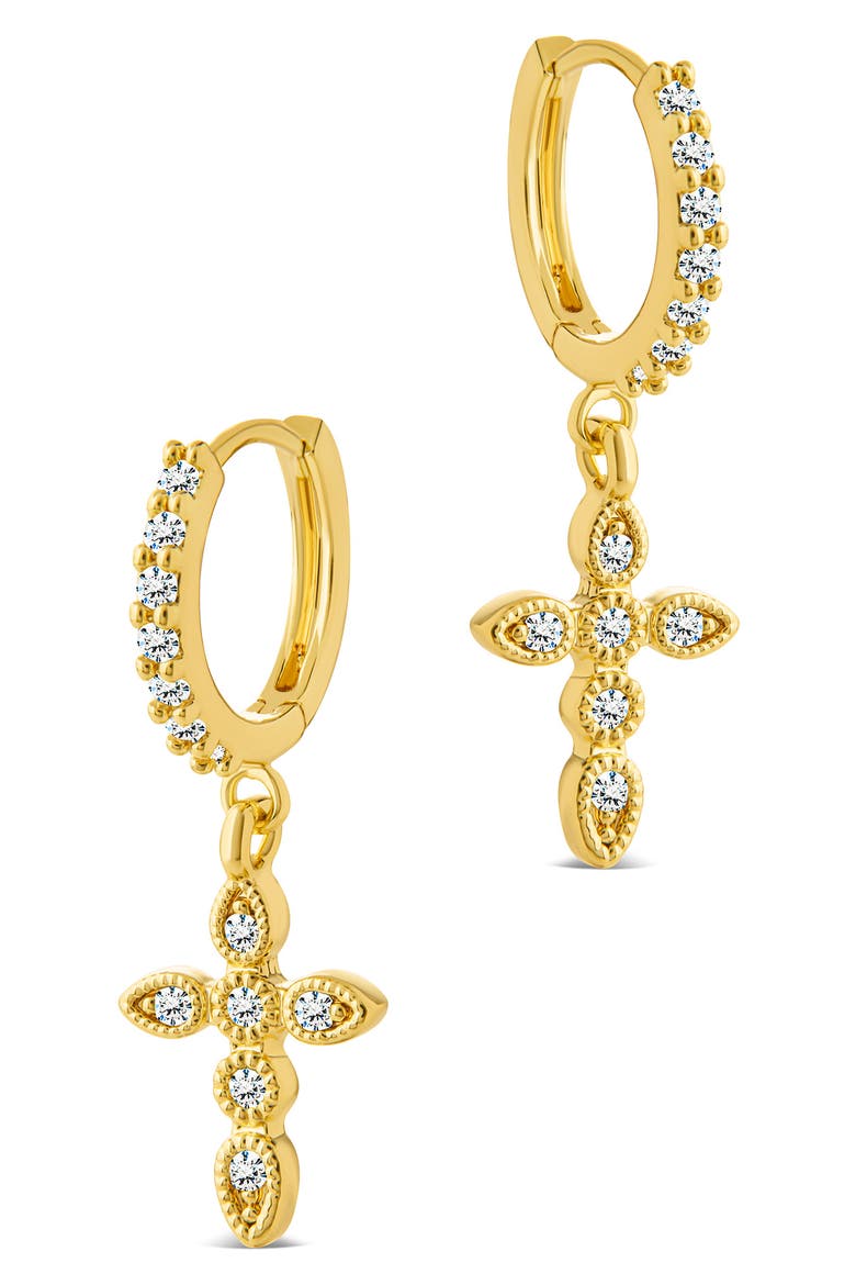 Cross Drop Hoop Earrings, Alternate, color, GOLD