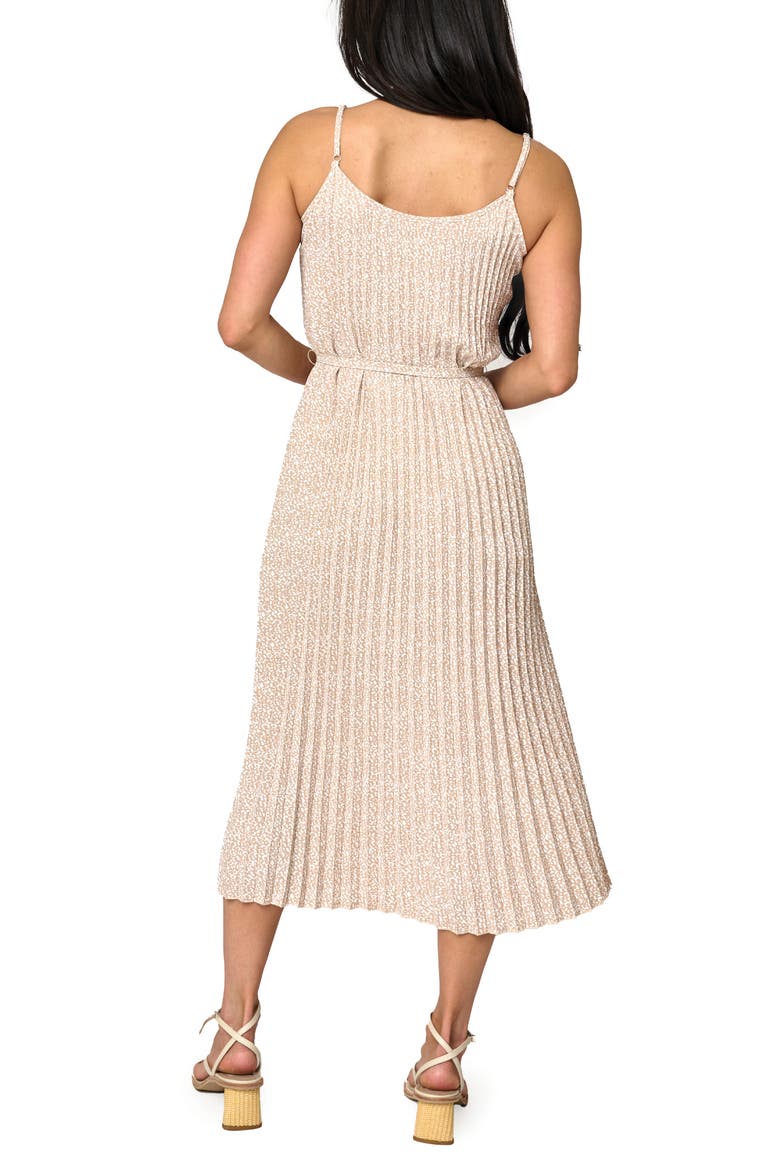 Pleated Midi Dress, Alternate, color, LATTE ANIMAL DOT