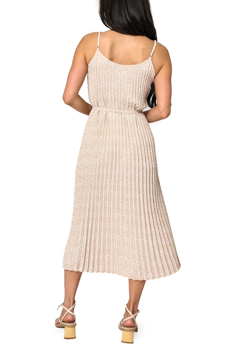 GIBSONLOOK Pleated Midi Dress, Alternate, color, Latte Animal Dot