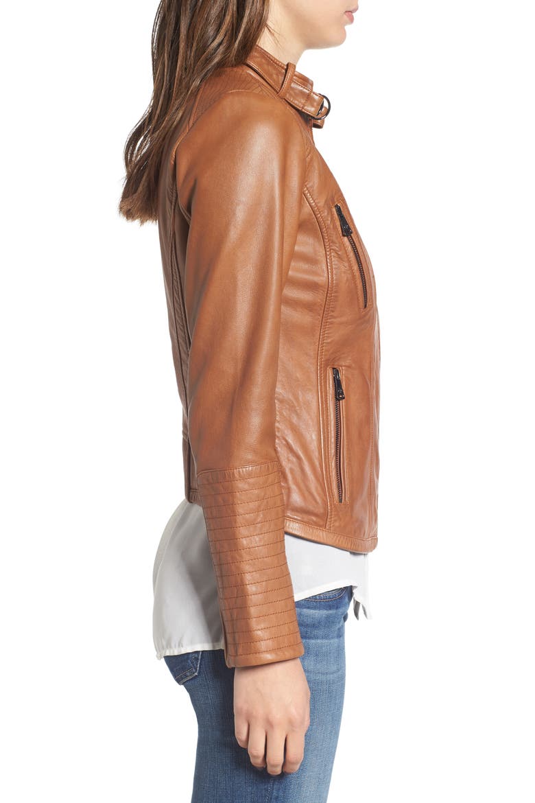 Zip Front Leather Biker Jacket, Alternate, color, NEW COGNAC
