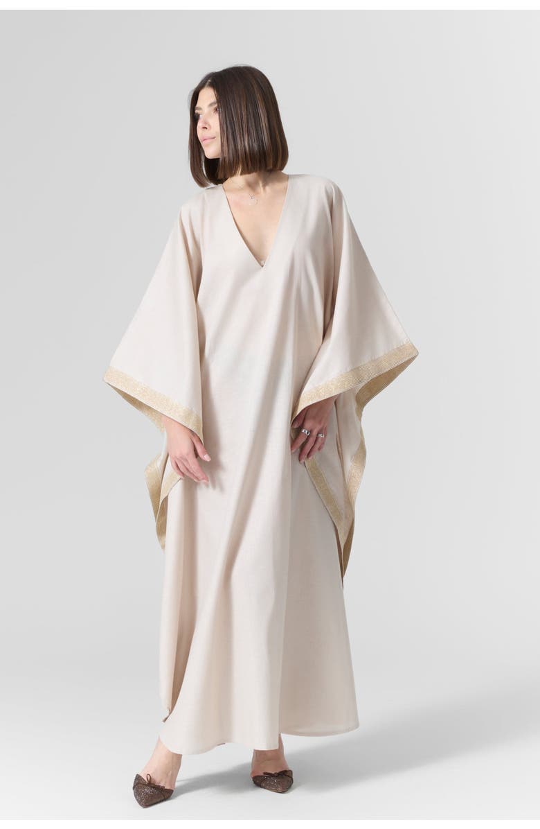 Le Fafo Luna Linen Kaftan Gown, Alternate, color, Beige