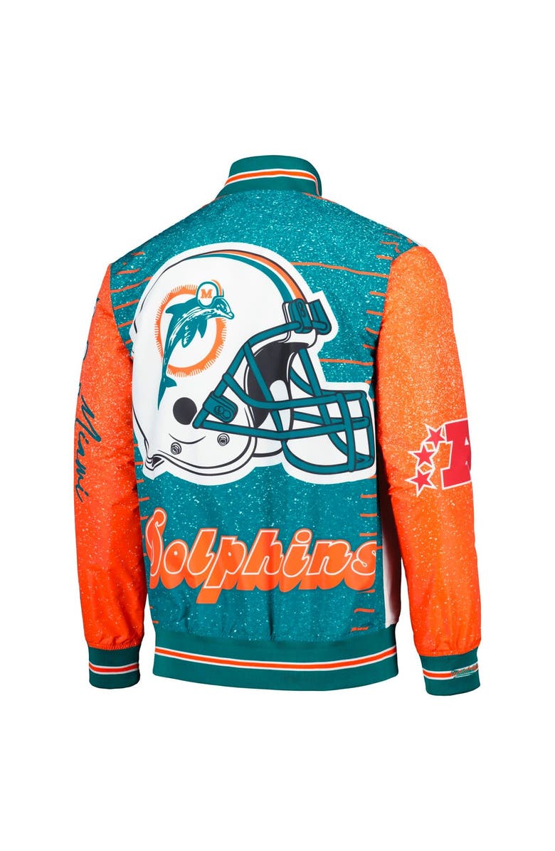 Mitchell & Ness Men's Mitchell & Ness White Miami Dolphins Team Burst Warm-Up Full-Zip Jacket, Alternate, color,