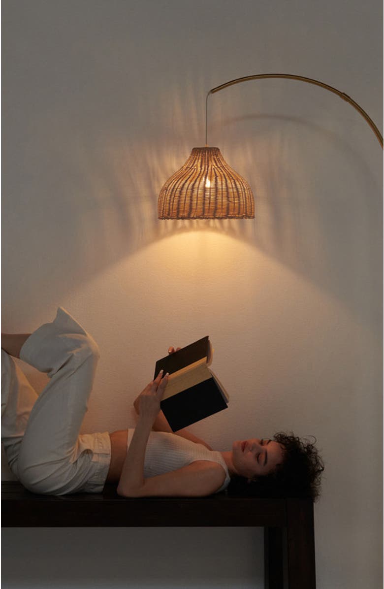 Brightech Lark 75" Boho Wicker LED Floor Lamp with Rattan Empire Shade, Bulb Included, Alternate, color, Antique Brass