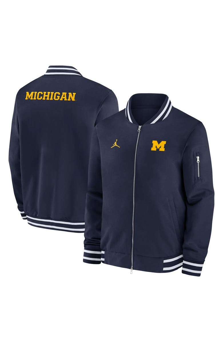 Jordan Brand Men's Jordan Brand Navy Michigan Wolverines 2024 Sideline Full-Zip Bomber Jacket, Alternate, color, Navy