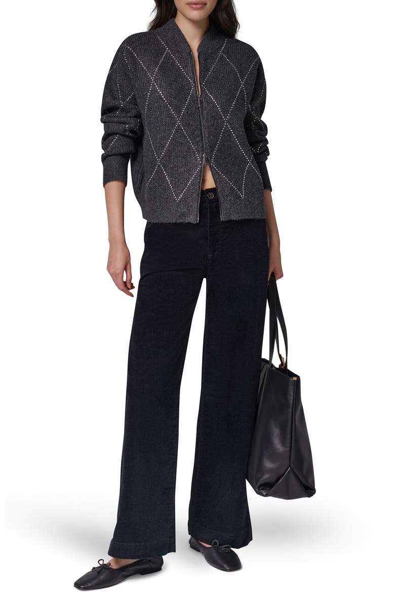 Crystal Embellished Zip Front Bomber Cardigan, Alternate, color, CHARCOAL H